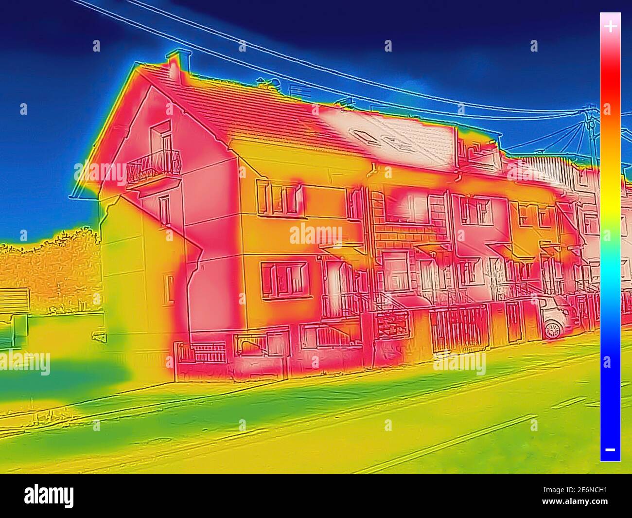 Thermal image showingt Loss at the House Stock Photo