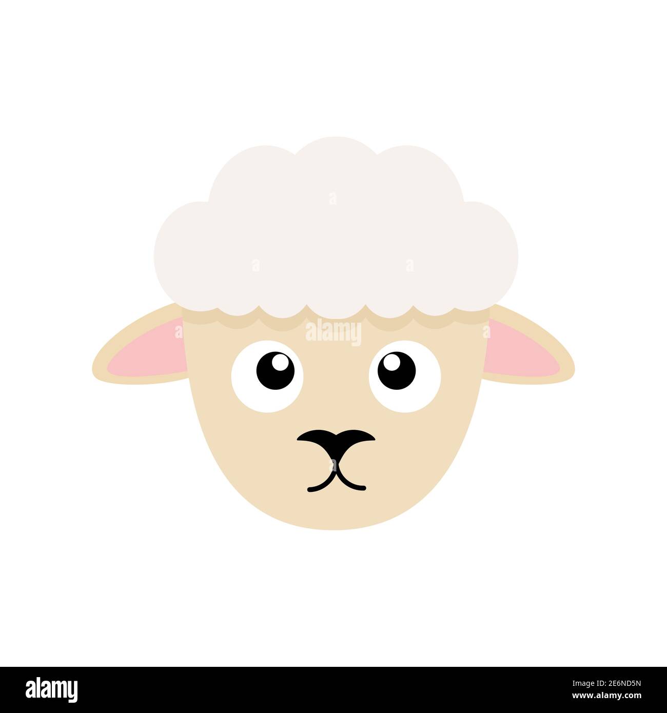 Cute sheep head. Cartoon farm animal. Vector illlustration isolated on