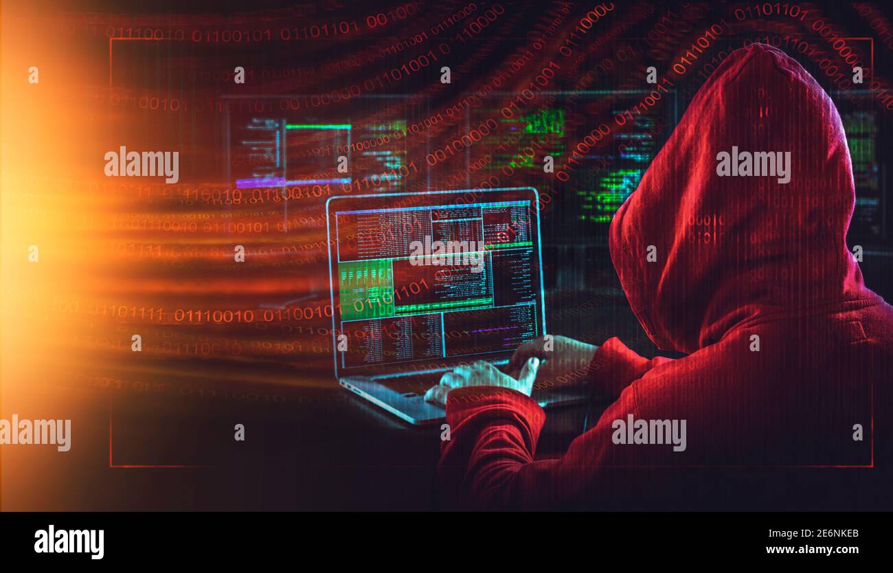 hooded hacker cyber attack concept Stock Photo