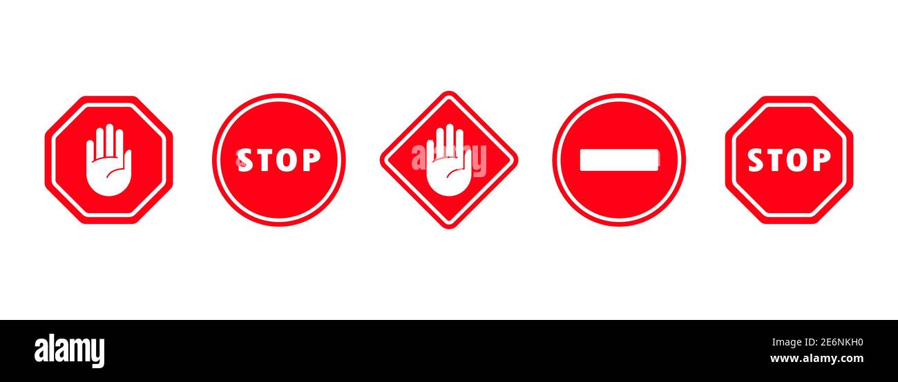 Traffic stop signal icon set. Warning and attention. Vector on isolated ...