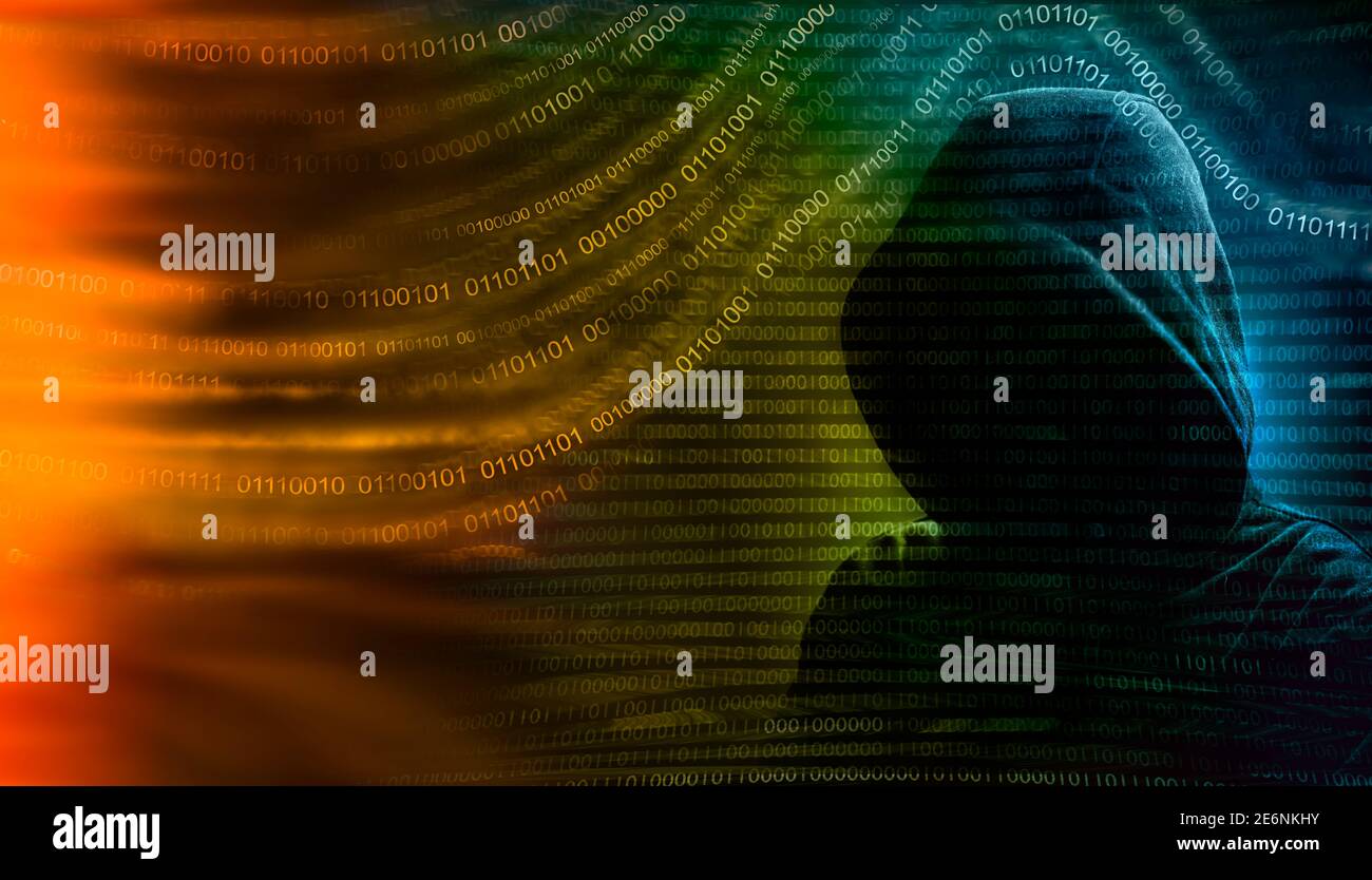hooded hacker cyber attack concept Stock Photo