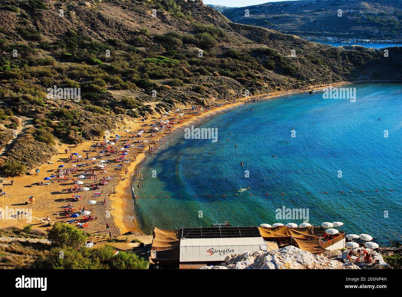 Ghajn Tuffieha beach is one of the larges sandy beaches called Riviera Beach in Malta island Stock Photo