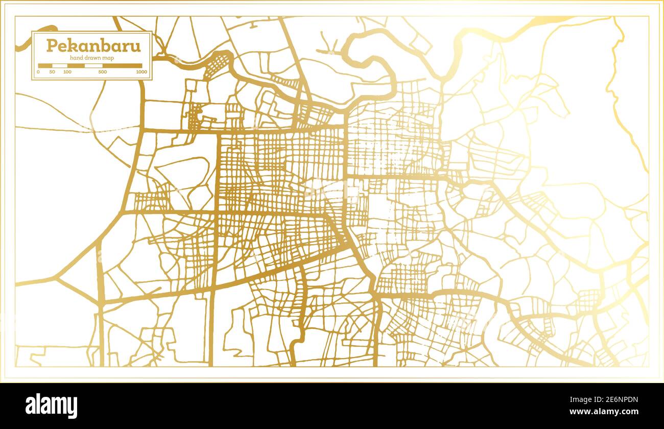 Pekanbaru Indonesia City Map in Retro Style in Golden Color. Outline Map. Vector Illustration. Stock Vector
