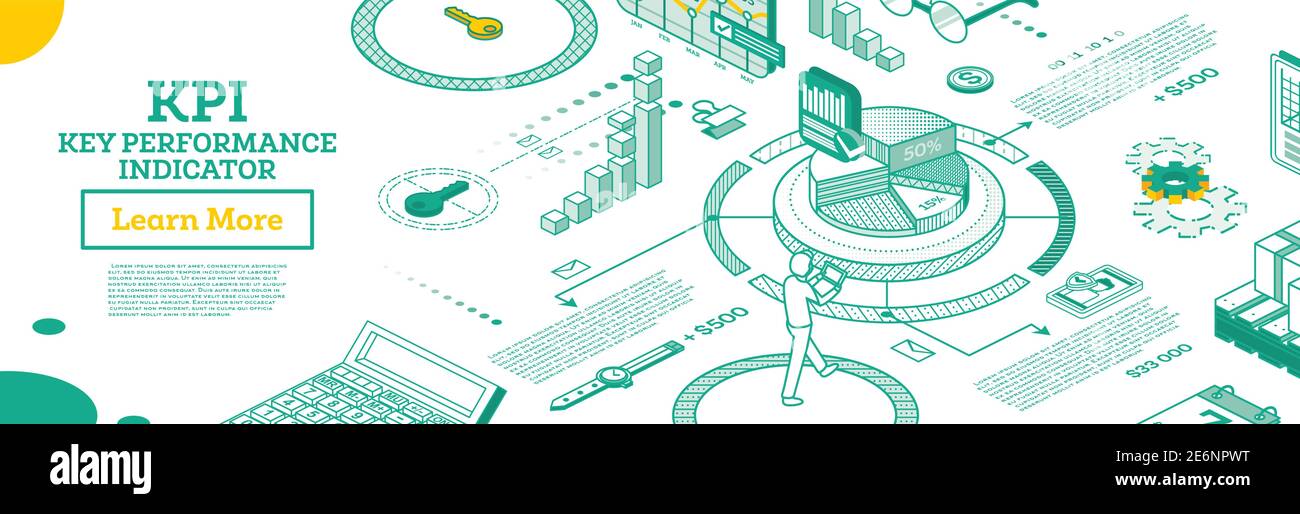 KPI Key Performance Indicator. Vector Illustration. Isometric Concept