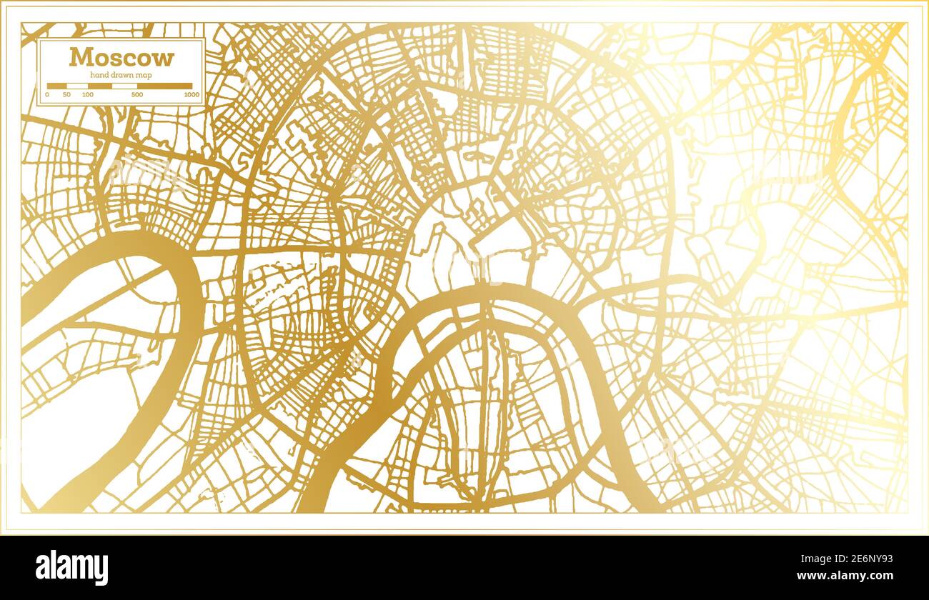 Moscow Russia City Map in Retro Style in Golden Color. Outline Map. Vector Illustration. Stock Vector