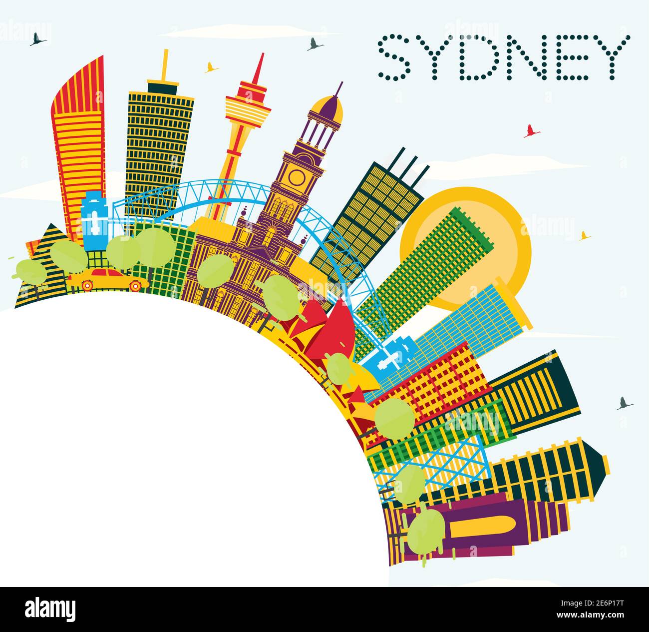 Sydney Australia City Skyline with Color Buildings, Blue Sky and Copy