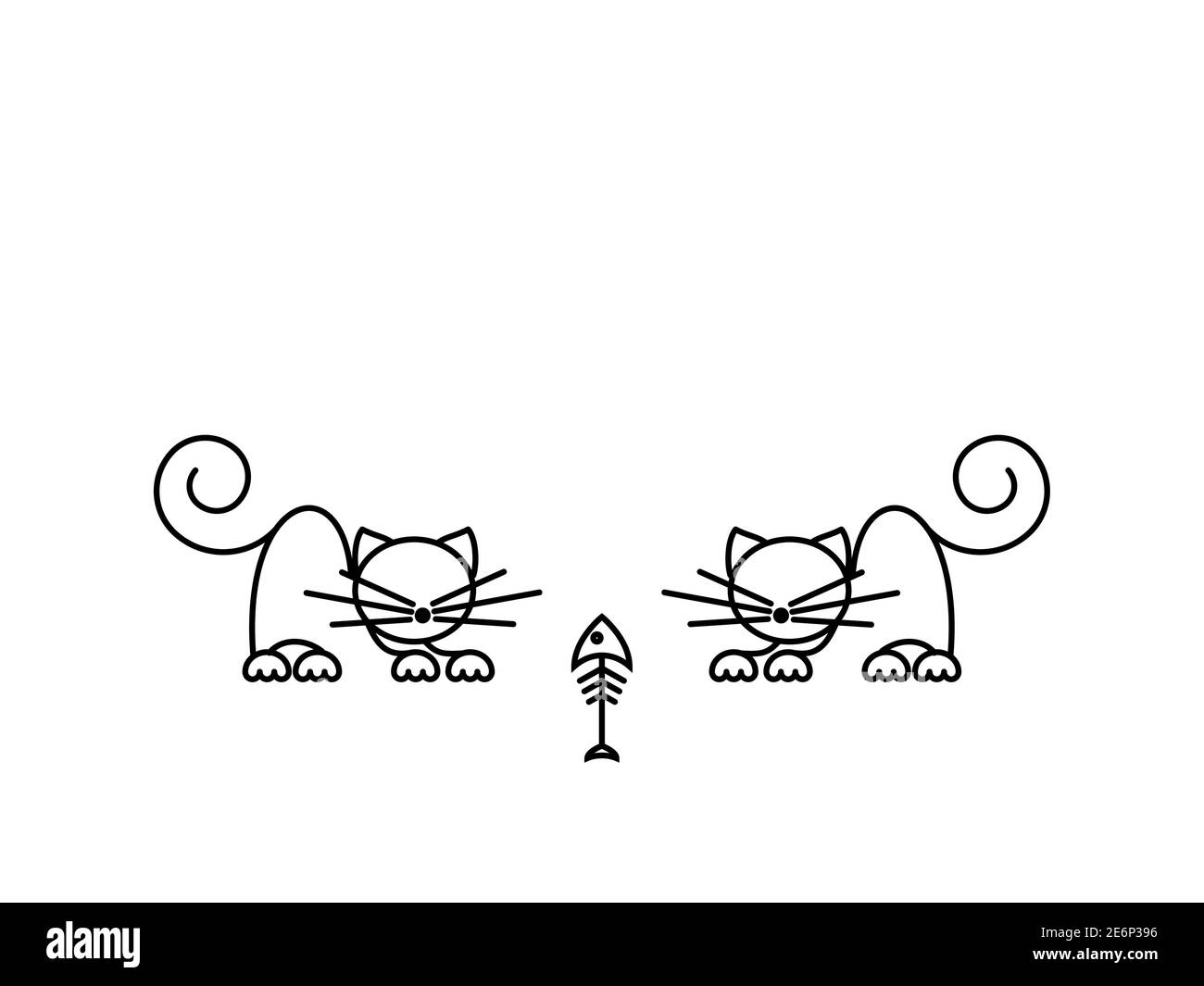 Cat Print. Funny kittens playing with a fish. Minimalist Art. Vector illustration. Stock Vector