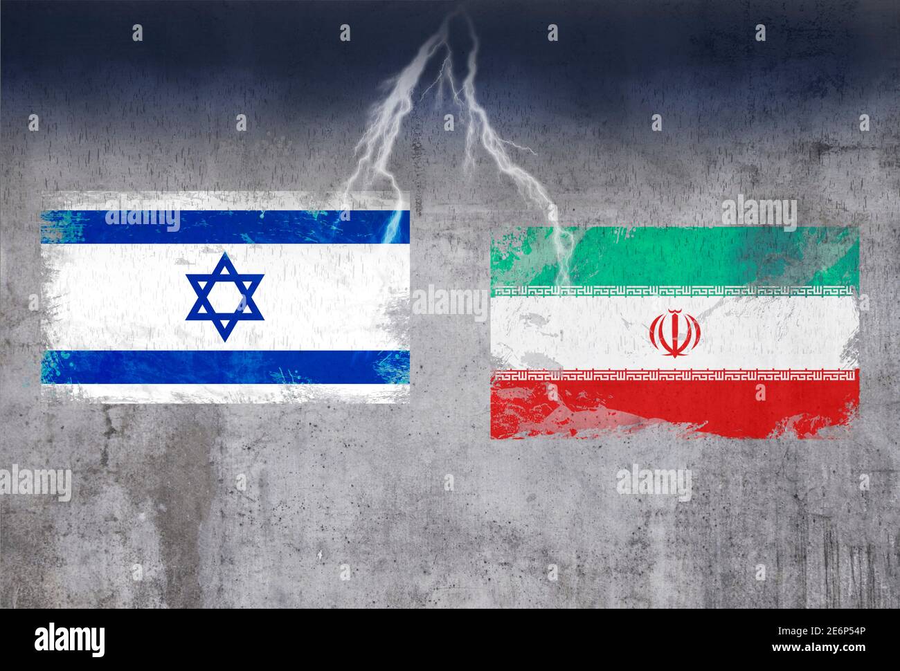Conflict between Israel and Iran. War in middle East, isolated Concrete ...