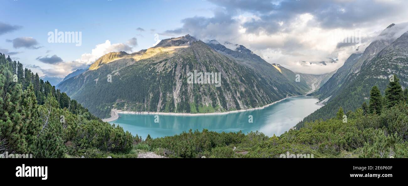Panorama view of Schlegeisspeicher reservoir in Zillertal Austria Stock Photo