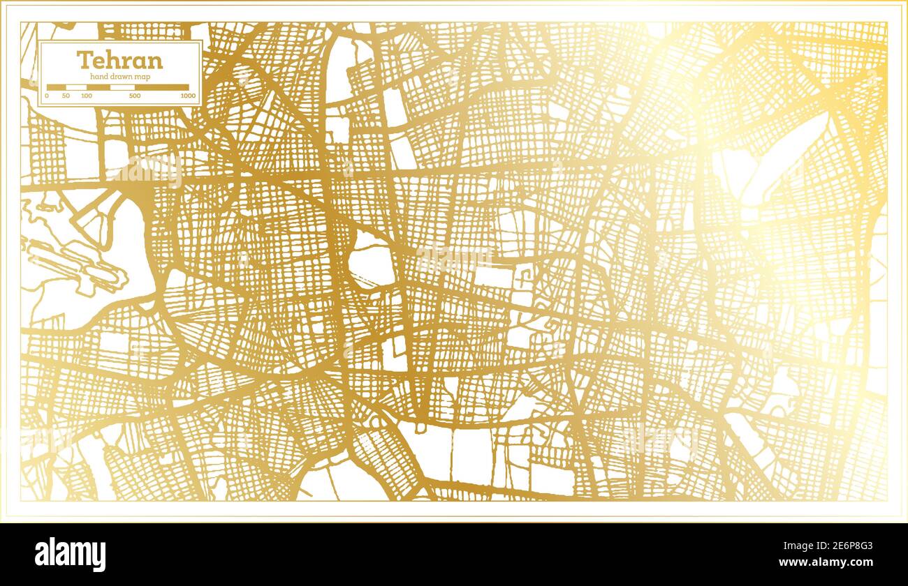 Tehran Iran City Map in Retro Style in Golden Color. Outline Map. Vector Illustration. Stock Vector