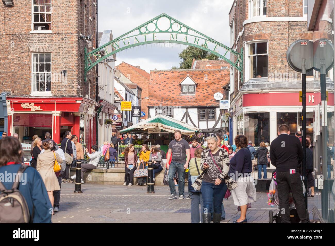 View of the entrance to Newgate Market in York from Parliament Street Stock Photo