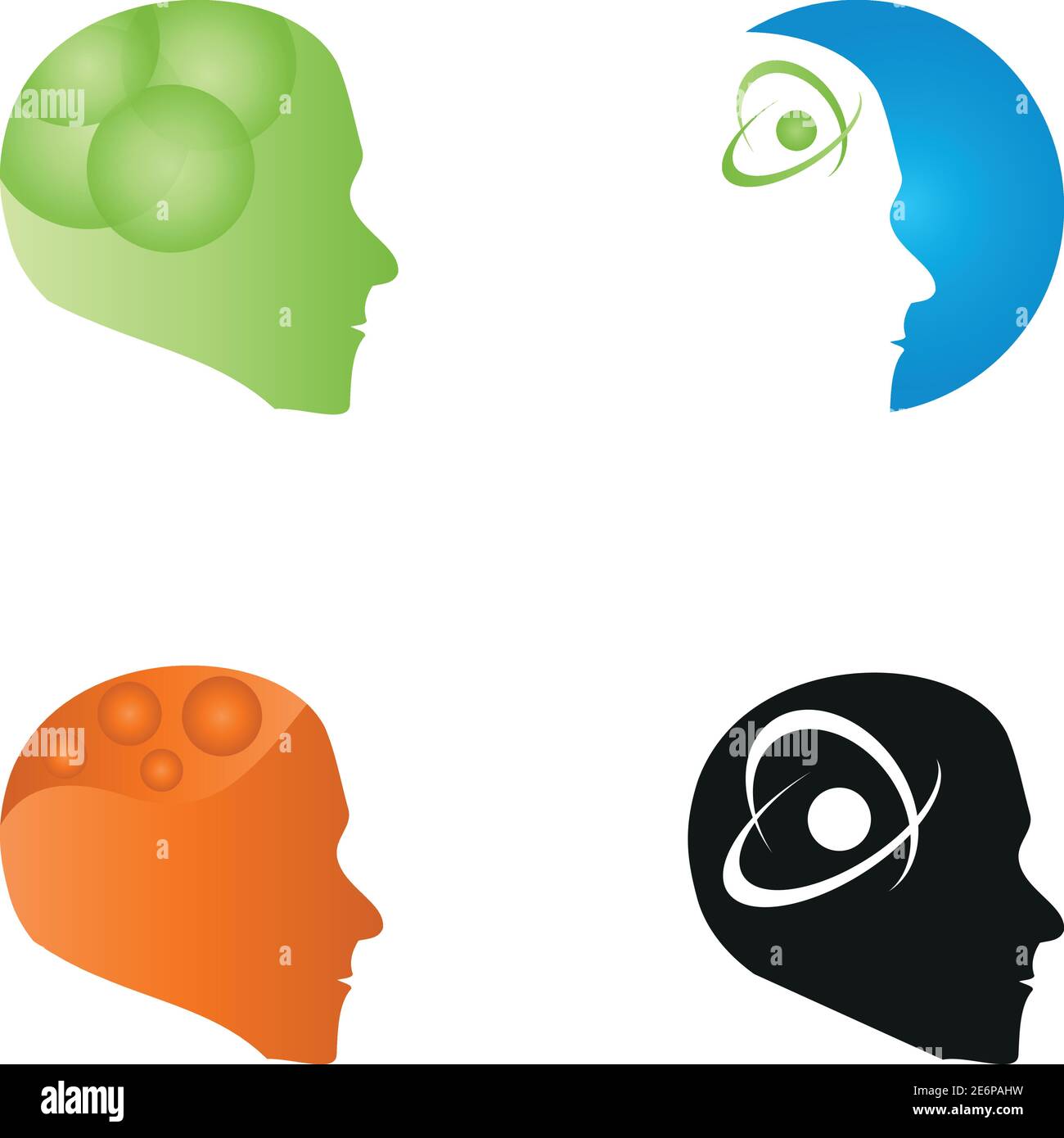 Head, collection, brain, psychology, technology, logo Stock Vector