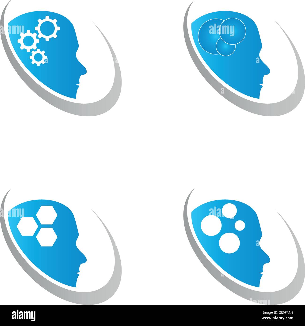 Head, collection, brain, psychology, technology, logo Stock Vector