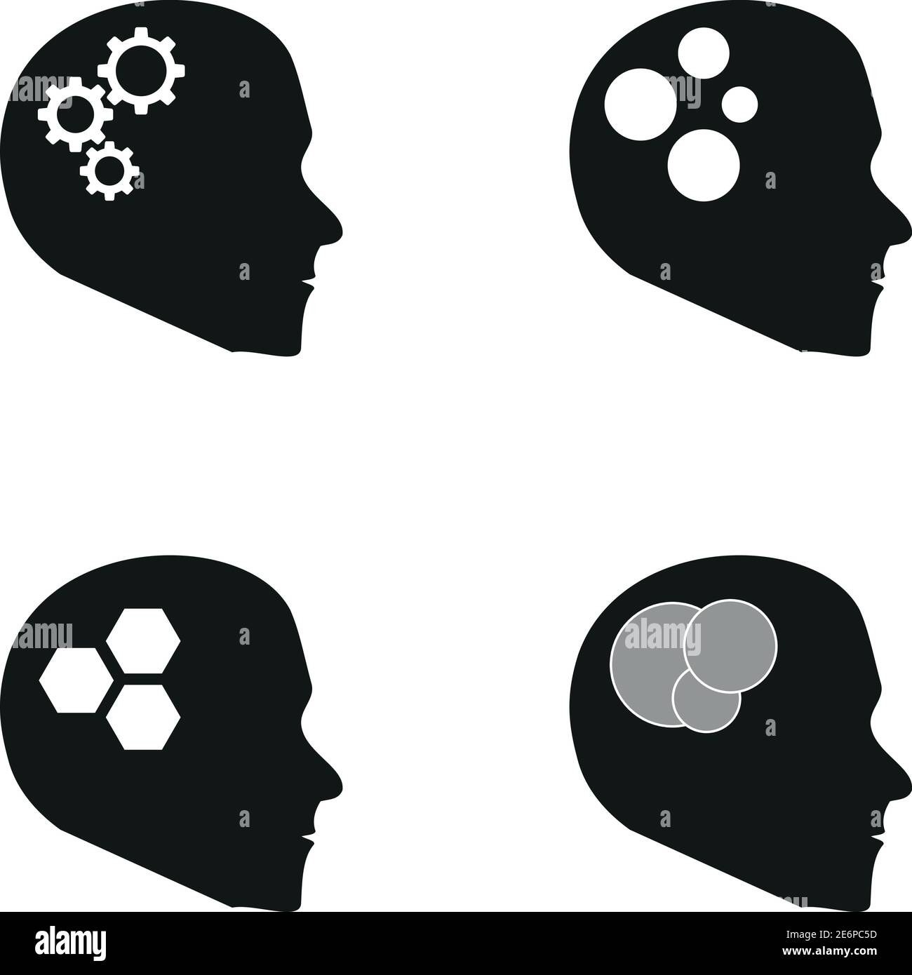 Head, collection, brain, psychology, technology, logo Stock Vector