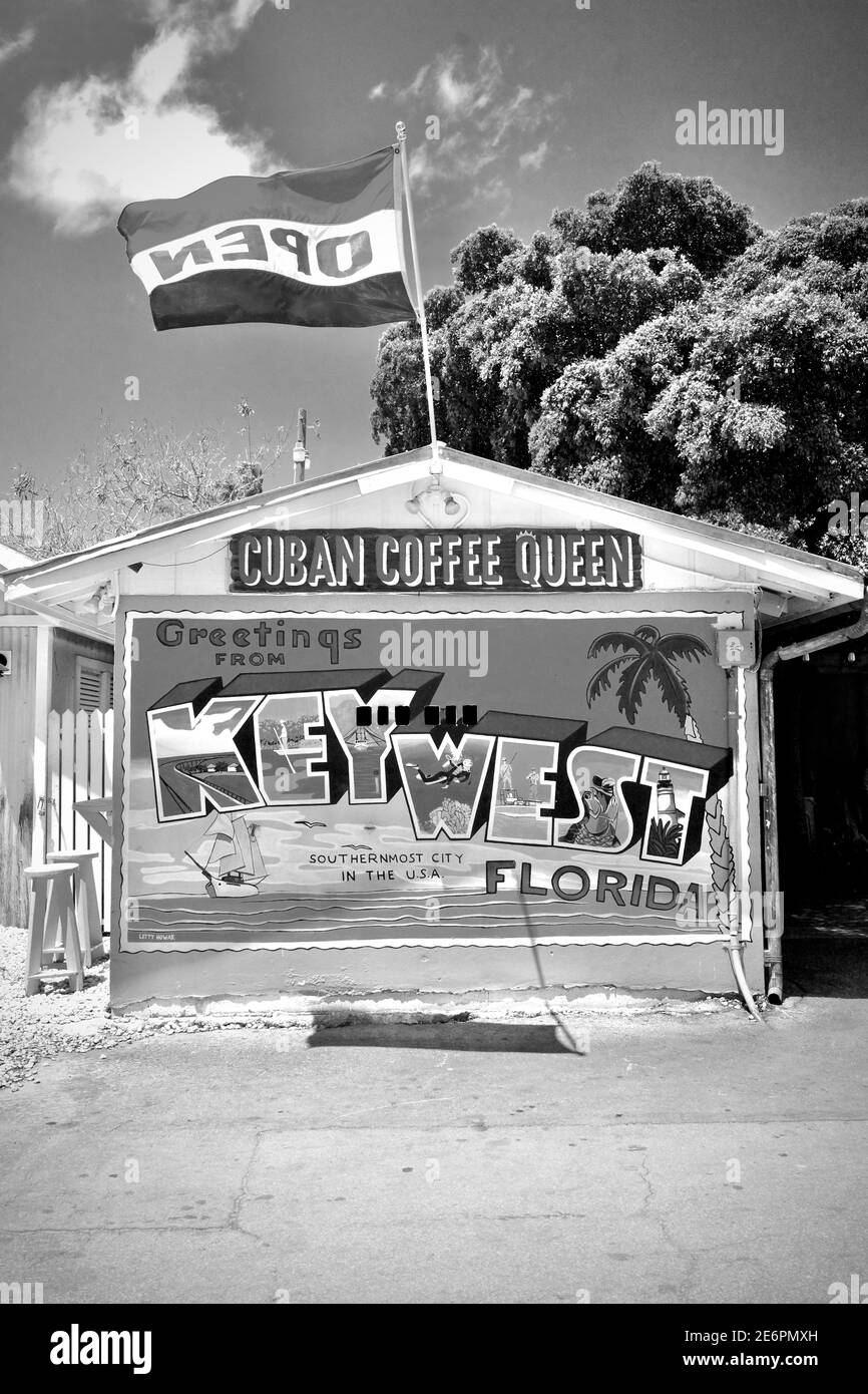 Cuban Coffee Queen in Key West, FL, Florida.  Established 2009, with three locations in Key West.  Best fresh roasted coffee, Cafe con leche Stock Photo