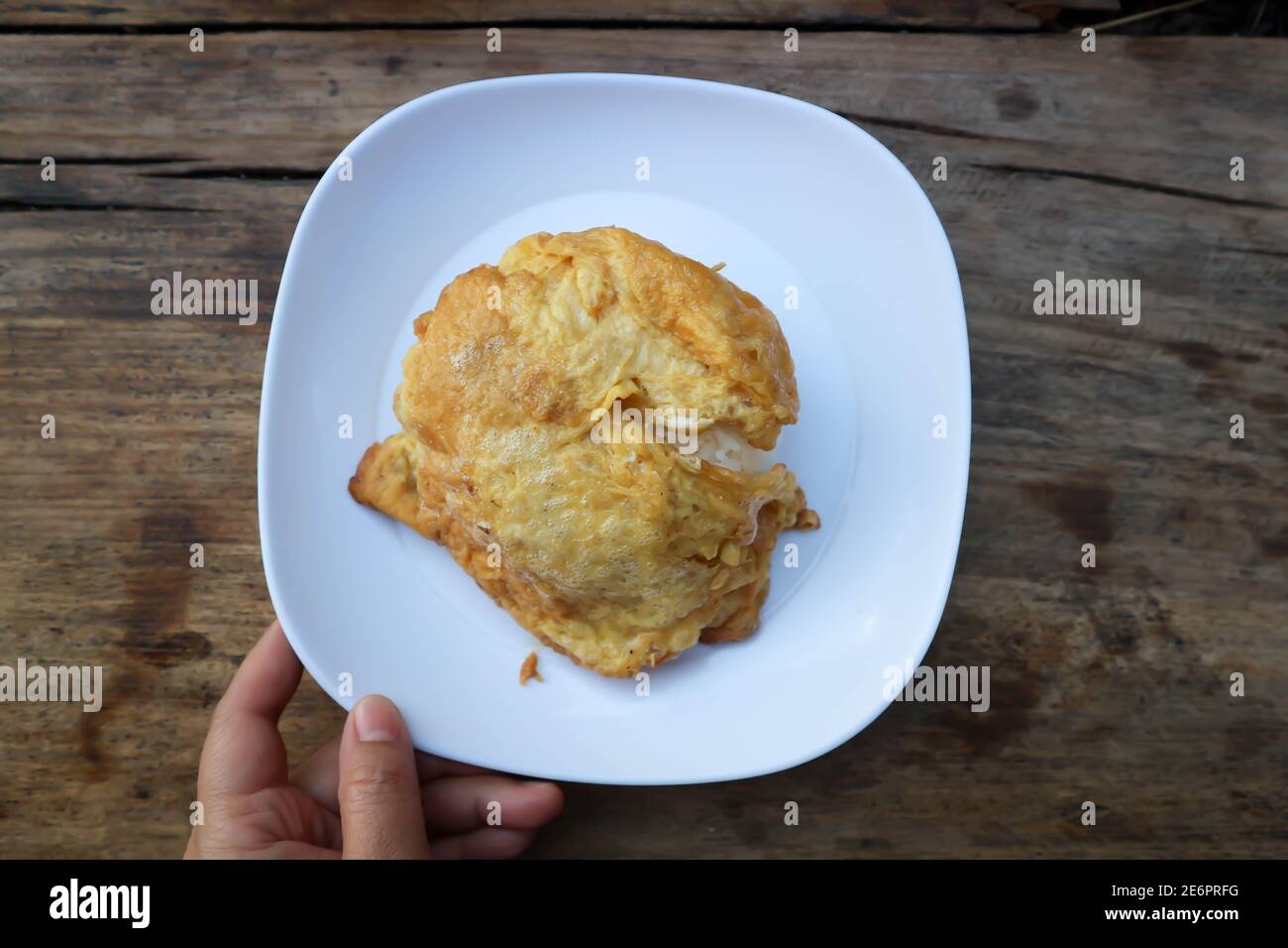 omelette, omelet or deep fried egg and rice or Thai omelet Stock Photo