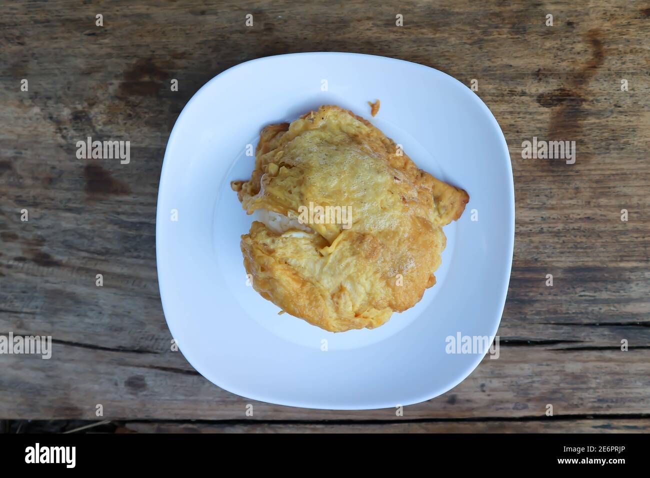omelette, omelet or deep fried egg and rice or Thai omelet Stock Photo