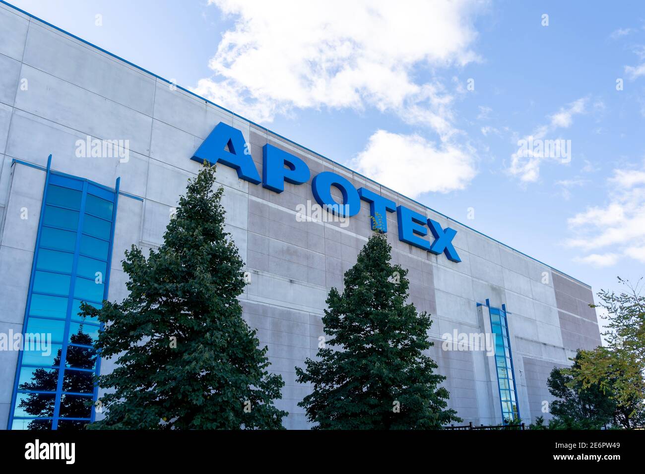 Woodbridge, Ontario, Canada - October 8, 2020: Close up of Apotex sign on the building is seen in Woodbridge, Ontario, Canada. Stock Photo