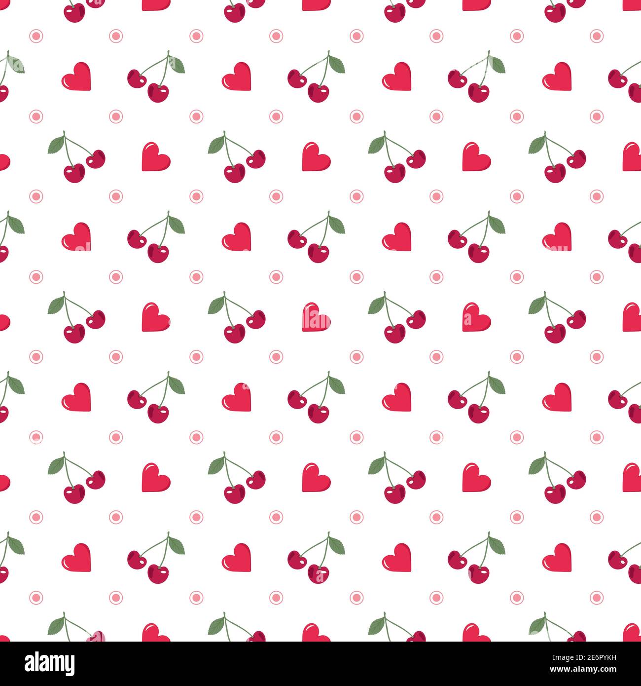 Seamless pattern with hearts and cherries on white background Stock Vector