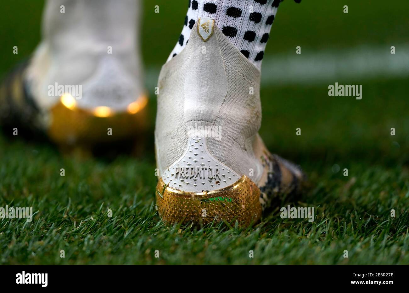 A view of some Adidas Predator football boots before the Premier League  match at Old Trafford, Manchester. Picture date: Wednesday January 27, 2021  Stock Photo - Alamy