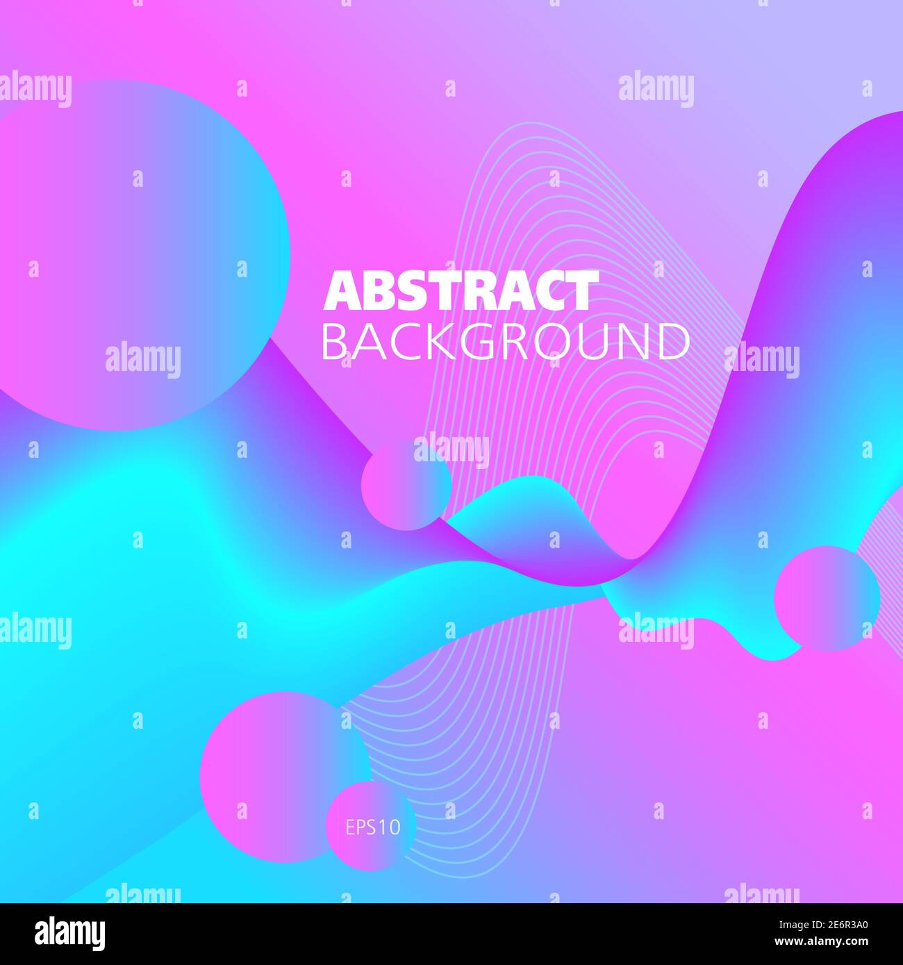 Liquid neon colored background. Bright pink, magenta, blue, cyan fluid. Abstract wave pattern and spheres. Flowing 3d shape, futuristic design. EPS10 Stock Vector