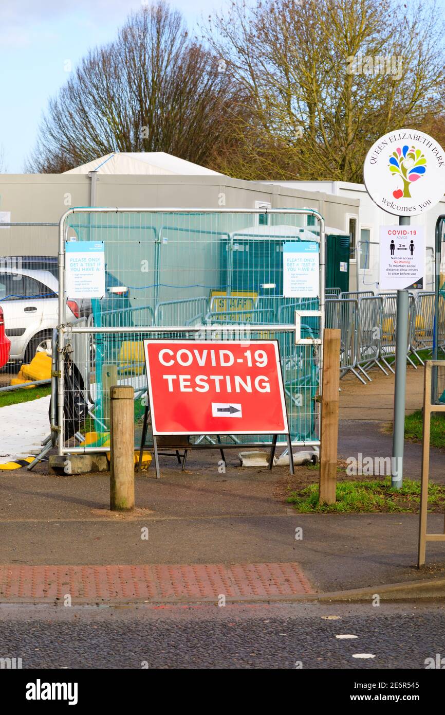Covid 19 Testing Centre Sign Queen Elizabeth Park Grantham Lincolnshire England Stock Photo Alamy