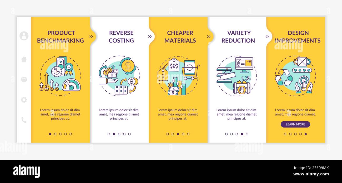 Cost reduction strategies onboarding vector template Stock Vector