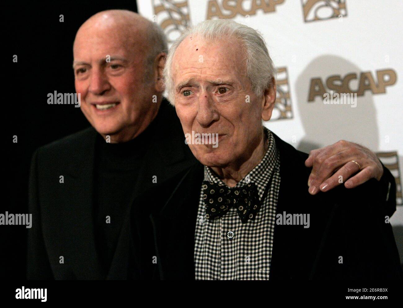 Song writers Mike Stoller (L) and Jerry Leiber arrive at the 25th Annual ASCAP Pop Music Awards at the Kodak theatre in Hollywood, California, April 9, 2008. REUTERS/Danny Moloshok (UNITED STATES) Stock Photo