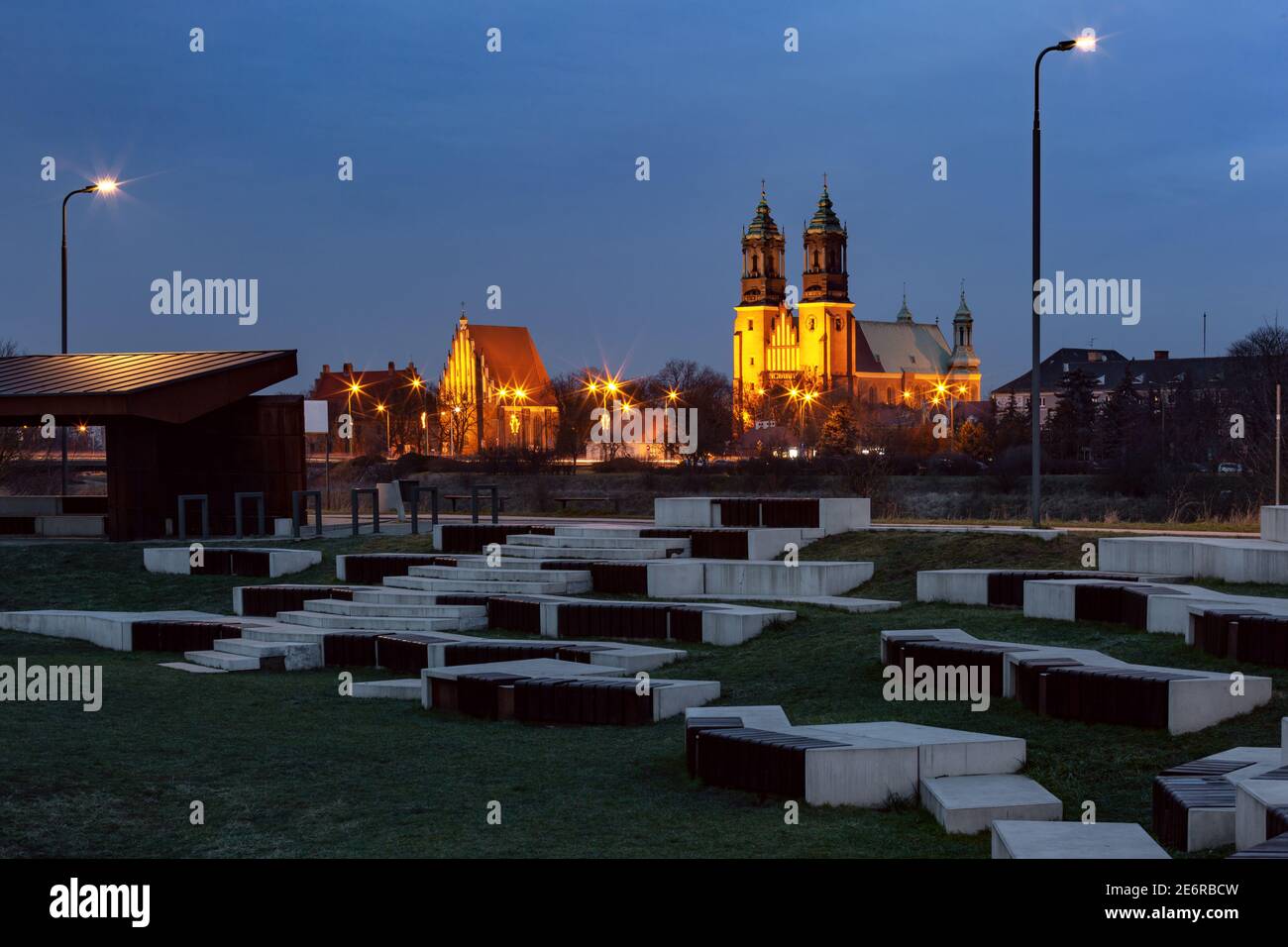 Poznan Cathedral, Archcathedral Basilica of St Peter and St Paul at night, Poznan, Poland Stock Photo