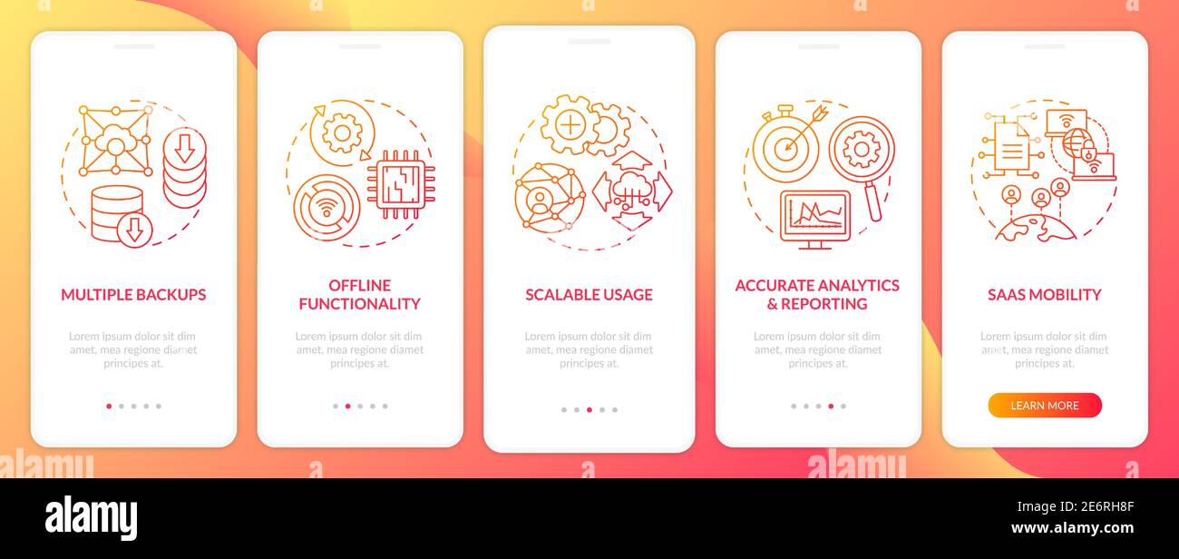 SaaS pros onboarding mobile app page screen with concepts Stock Vector
