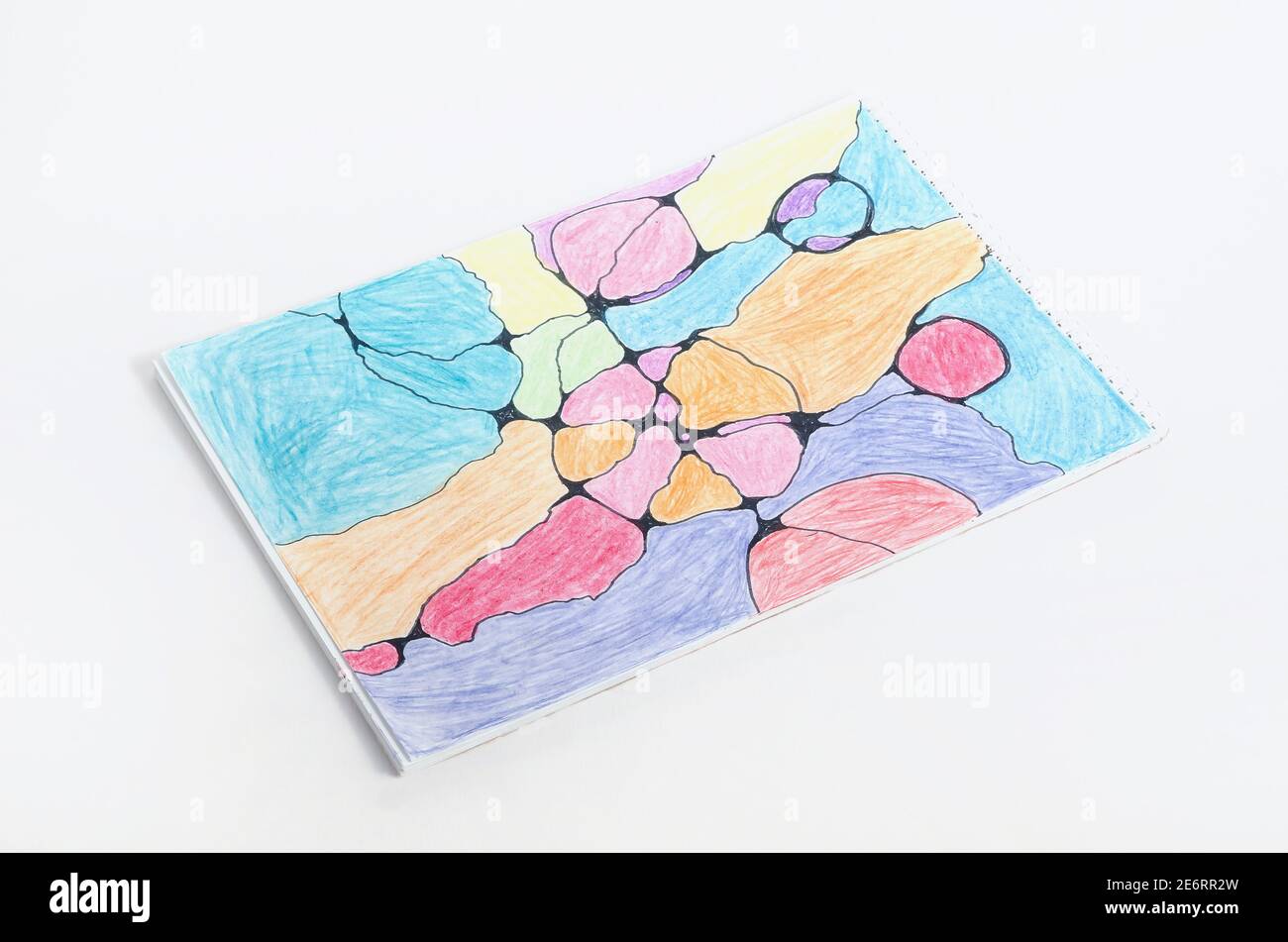 Abstract multicolored neurographic drawing with markers and colored
