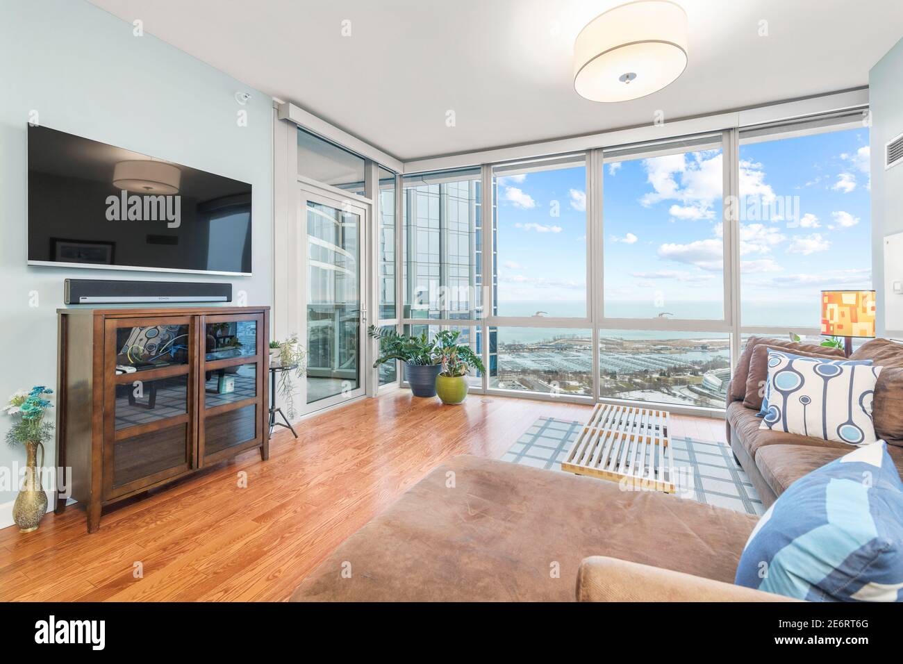 Apartment interior in Chicago overlooking Lake Michigan Stock Photo