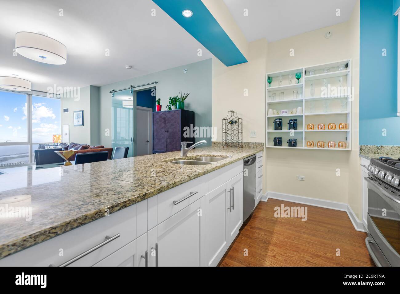 Apartment interior in Chicago overlooking Lake Michigan Stock Photo Alamy
