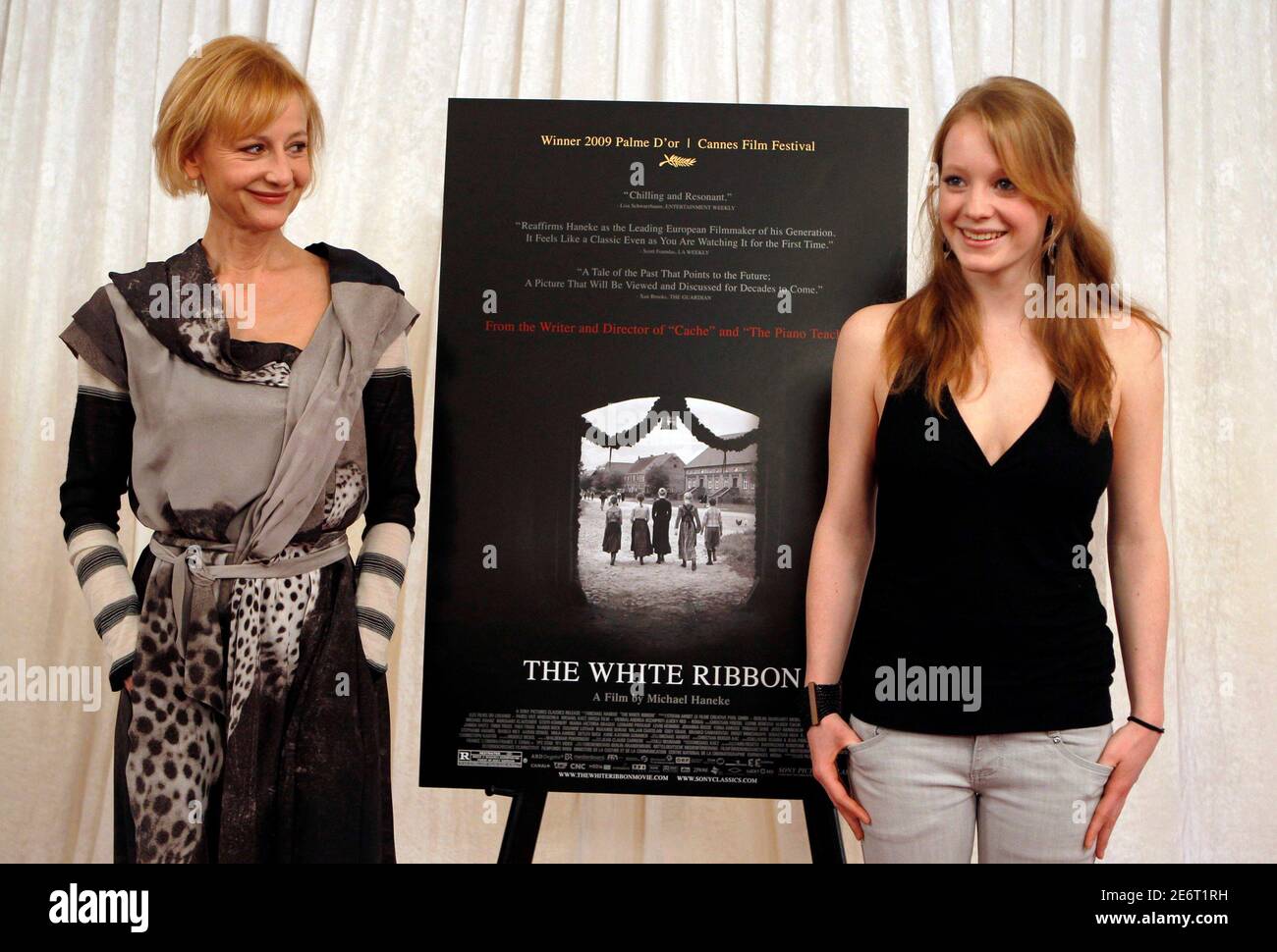 Actresses Susanne Lothar (L) and Leonie Benesch, from the German film 'The White Ribbon (Das Weisse Band)', nominated for a best foreign language film award, poses for photographers ahead of the 82nd Academy Awards in Hollywood, March 5, 2010.  REUTERS/Brian Snyder  (UNITED STATES - Tags: ENTERTAINMENT) Stock Photo