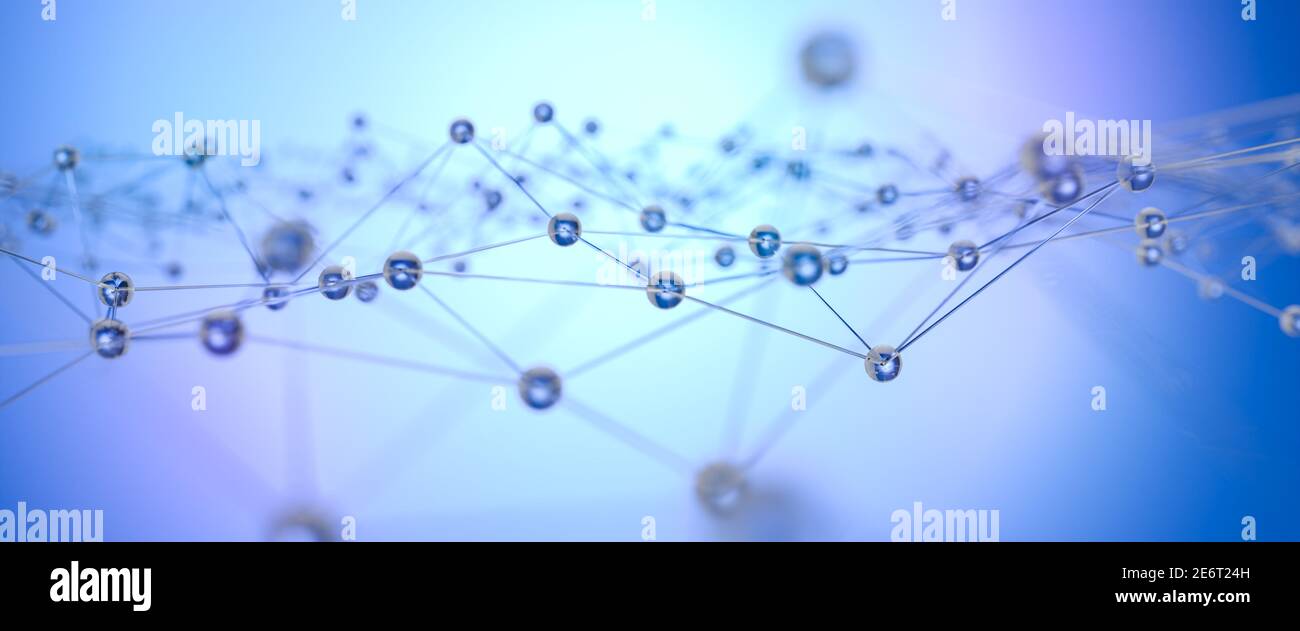 An abstract image of a grid of glass spheres. Very shallow depth of field. Connectivity, complexity and networking concept Stock Photo