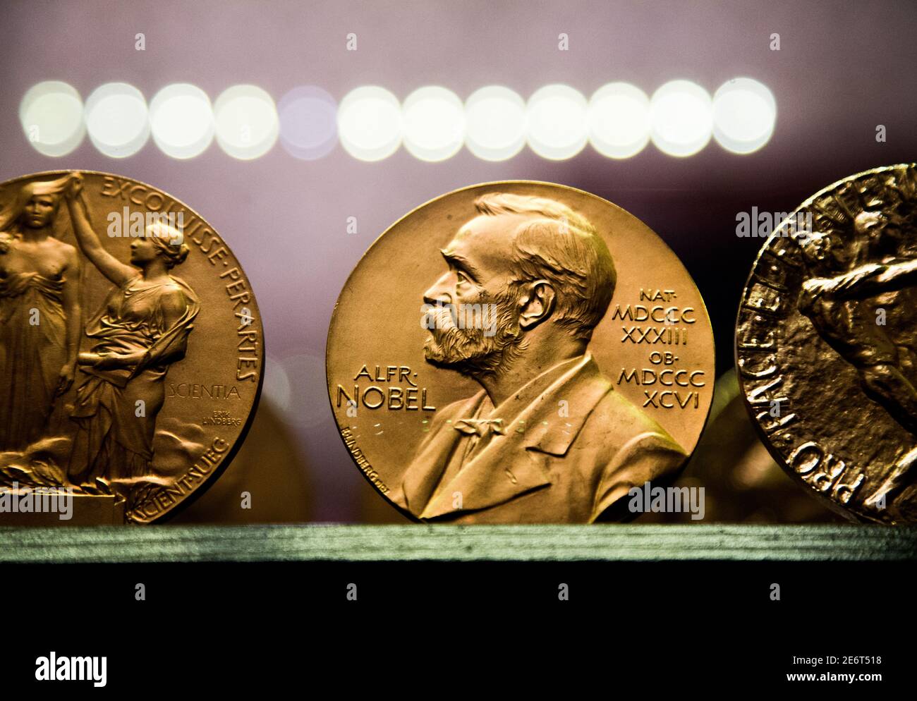 BJÖRKBORN, KARLSKOGA 2017-03-14Copy of Nobel medals at Björkborn's mansion. Björkborn was Alfred Nobel's last home and he lived there until his death in 1896. Stock Photo
