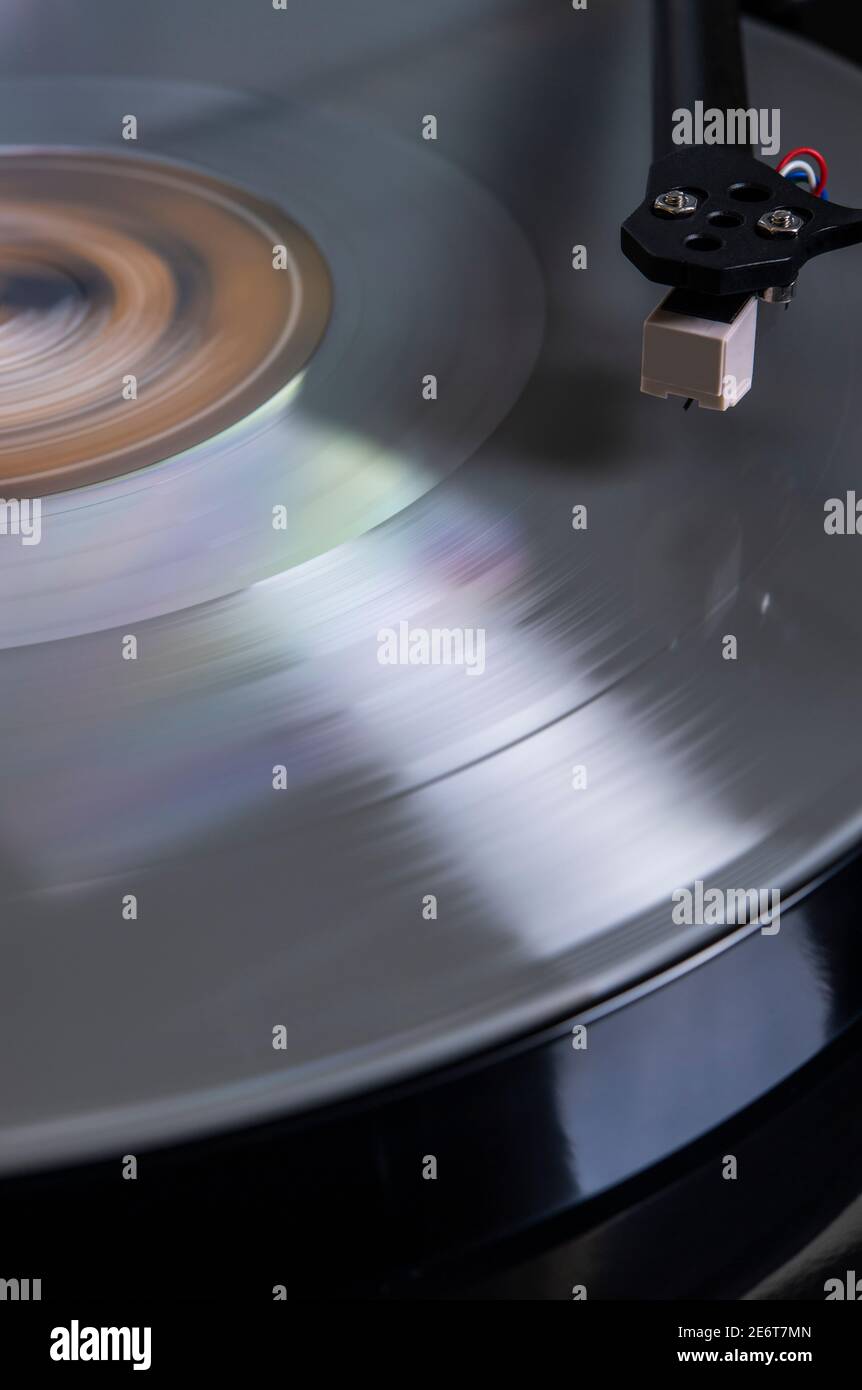 Detail of a vinyl record on a record player Stock Photo