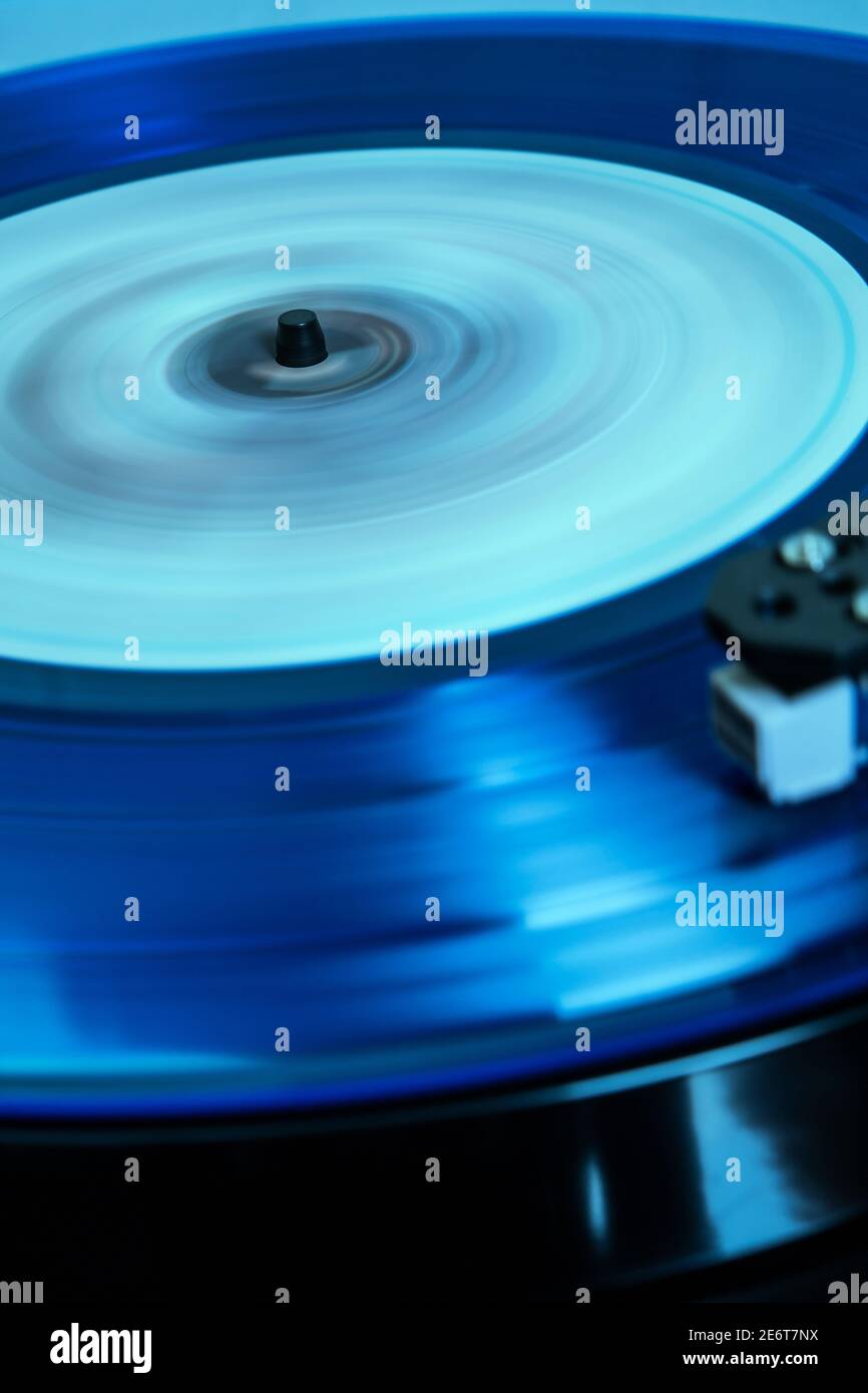 Detail of a vinyl record on a record player Stock Photo