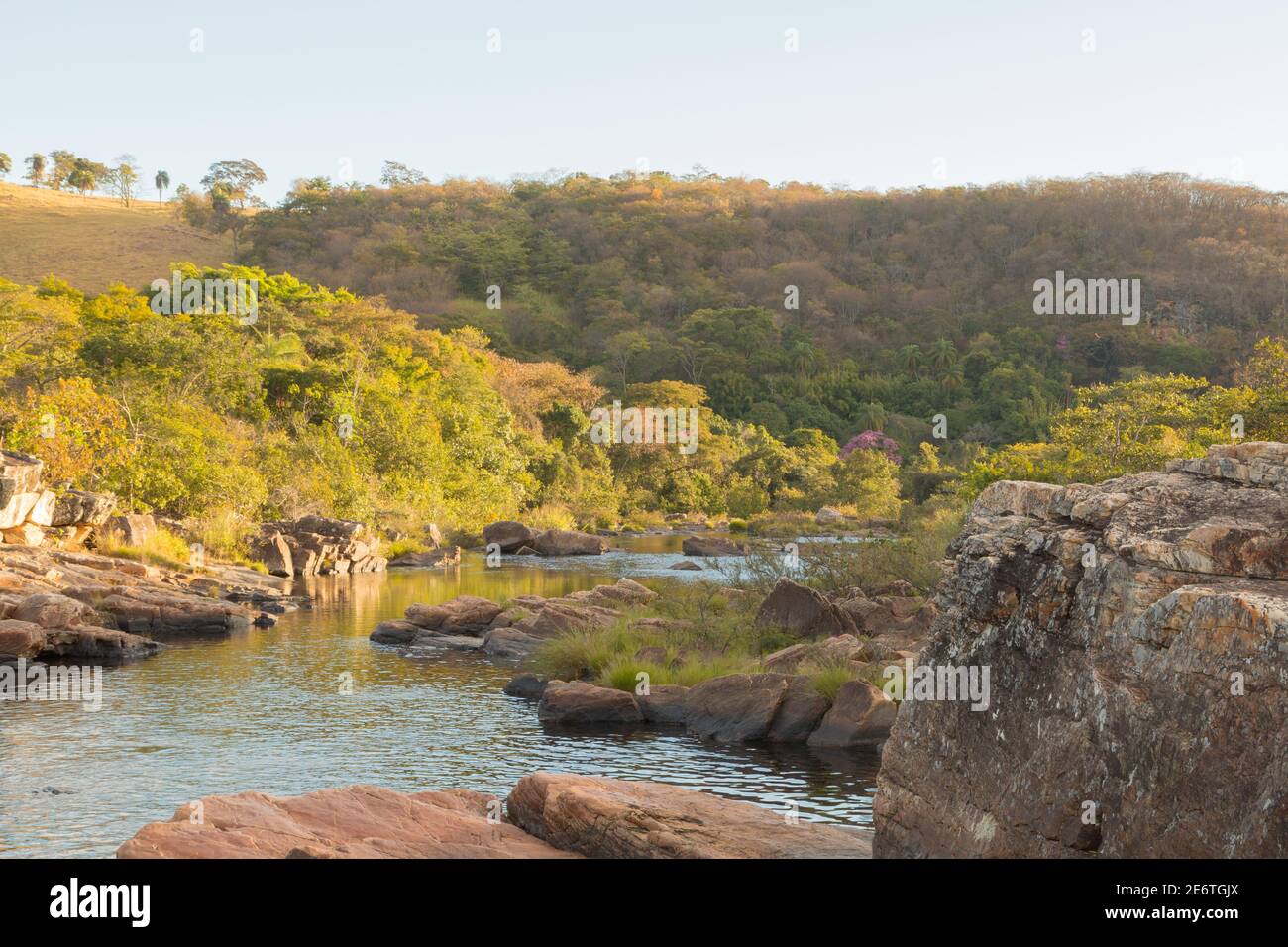 Landscape along the Rio Cipo in the Serra do Cipo Nationalpark in Minas Gerais, Brazil Stock Photo
