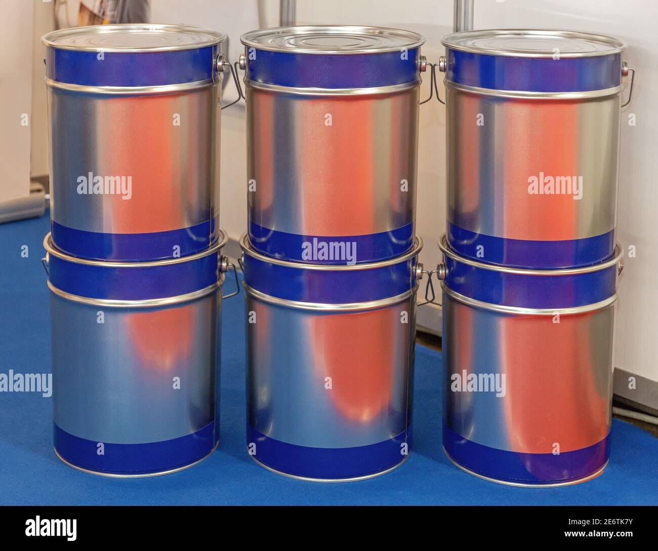 Stacked Six Metal Bucket Containers Bulk Material Storage Stock Photo