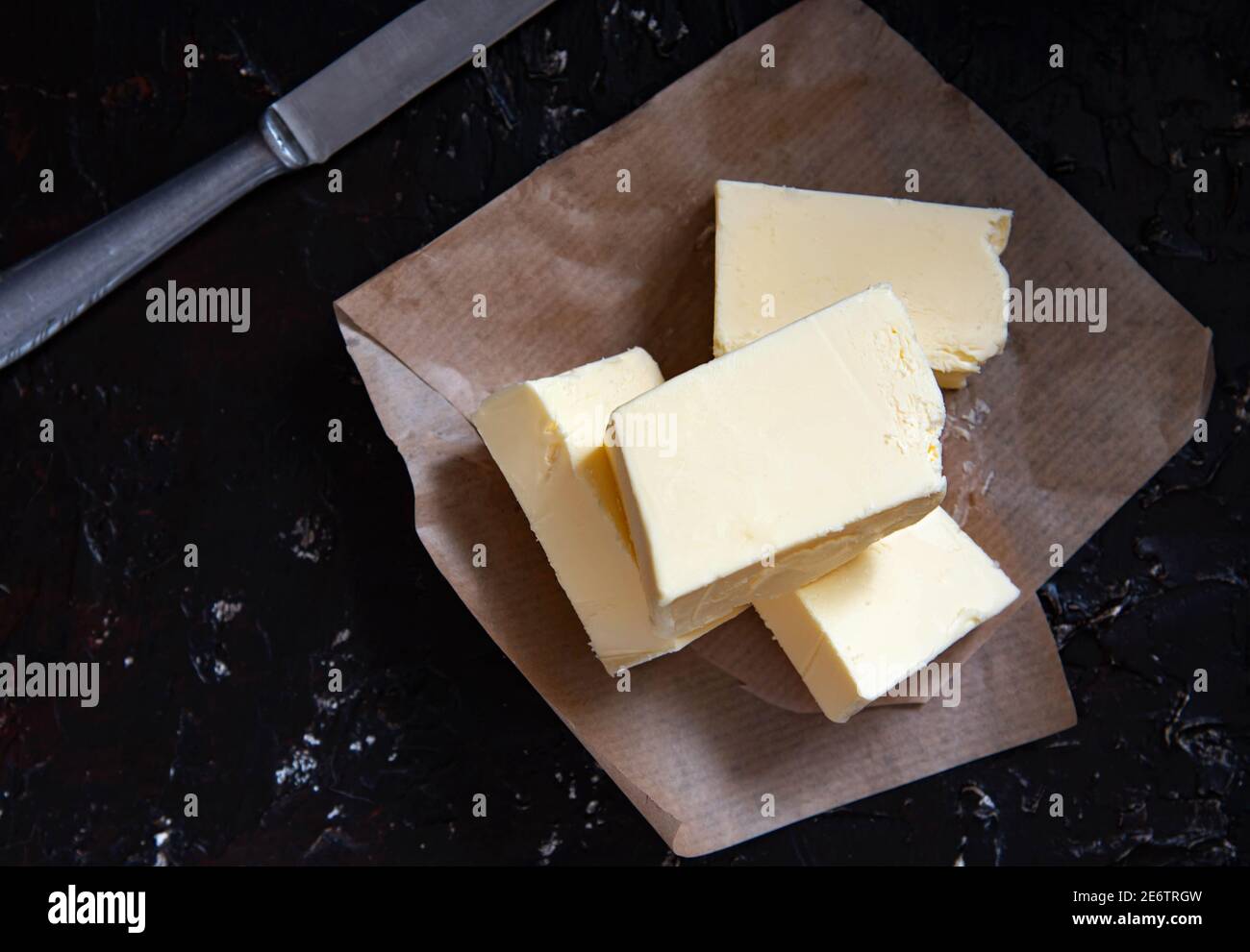 Fresh farm butter on parchment. Homemade butter Stock Photo Alamy