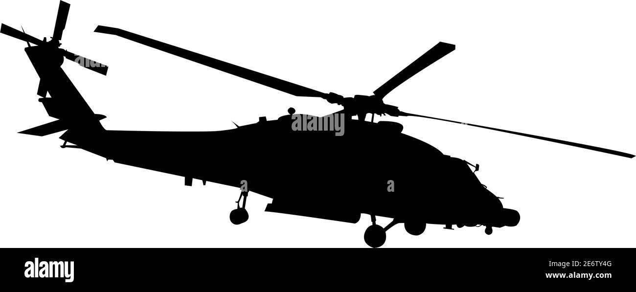 Black Hawk style helicopter silhouette in black isolated on white background, vector graphic Stock Vector