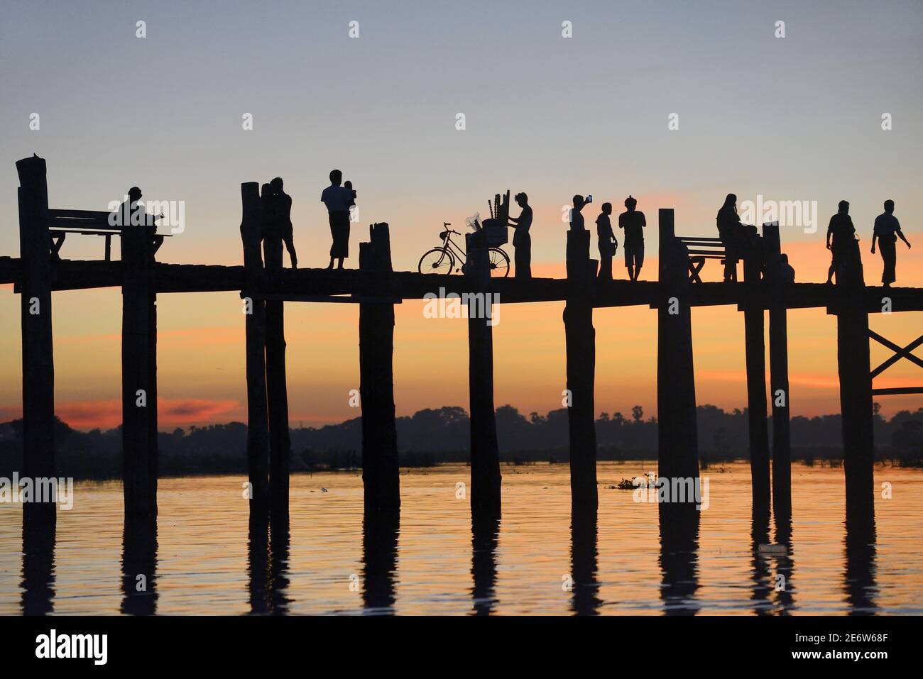 Myanmar (Burma), Amarapura, U Bein bridge and Taungthaman lake at ...