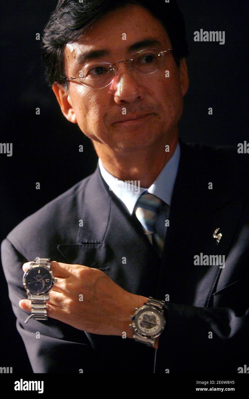 President and CEO of Seiko Watch Corporation Shinji Hattori poses while  unveiling a new range of watches in Mumbai June 7, 2007. A total of 110  watches will be launched in India