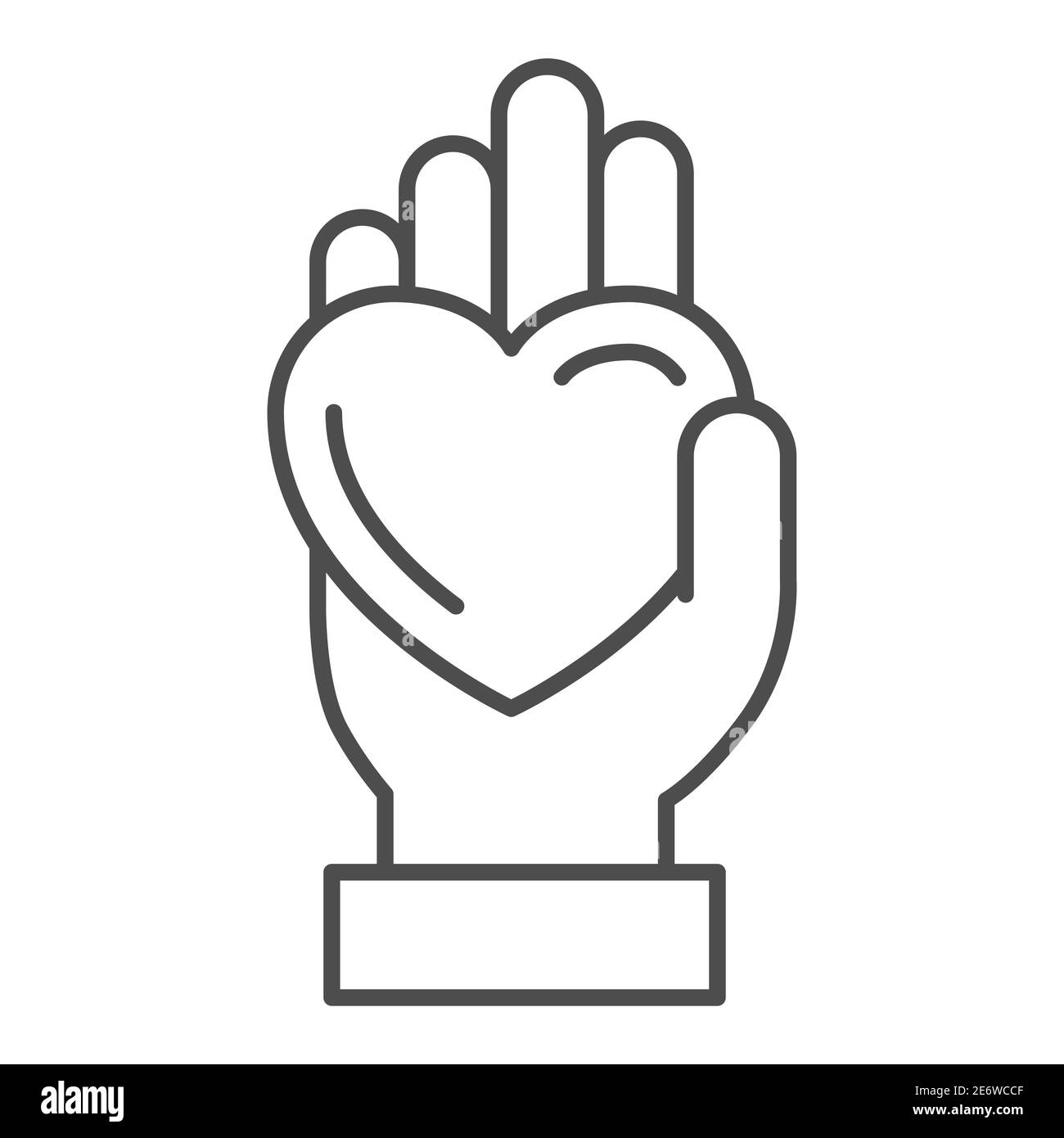 Hand giving heart thin line icon, LGBT love concept, LGBT give heart sign on white background, love symbol on palm icon in outline style for mobile Stock Vector