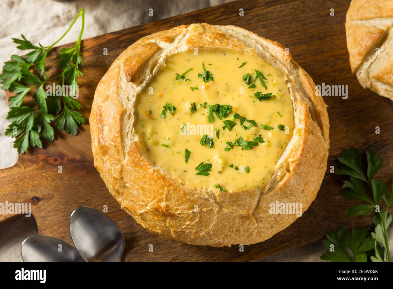 Homemade Sourdough Bread Bowls and Broccoli Cheese Soup