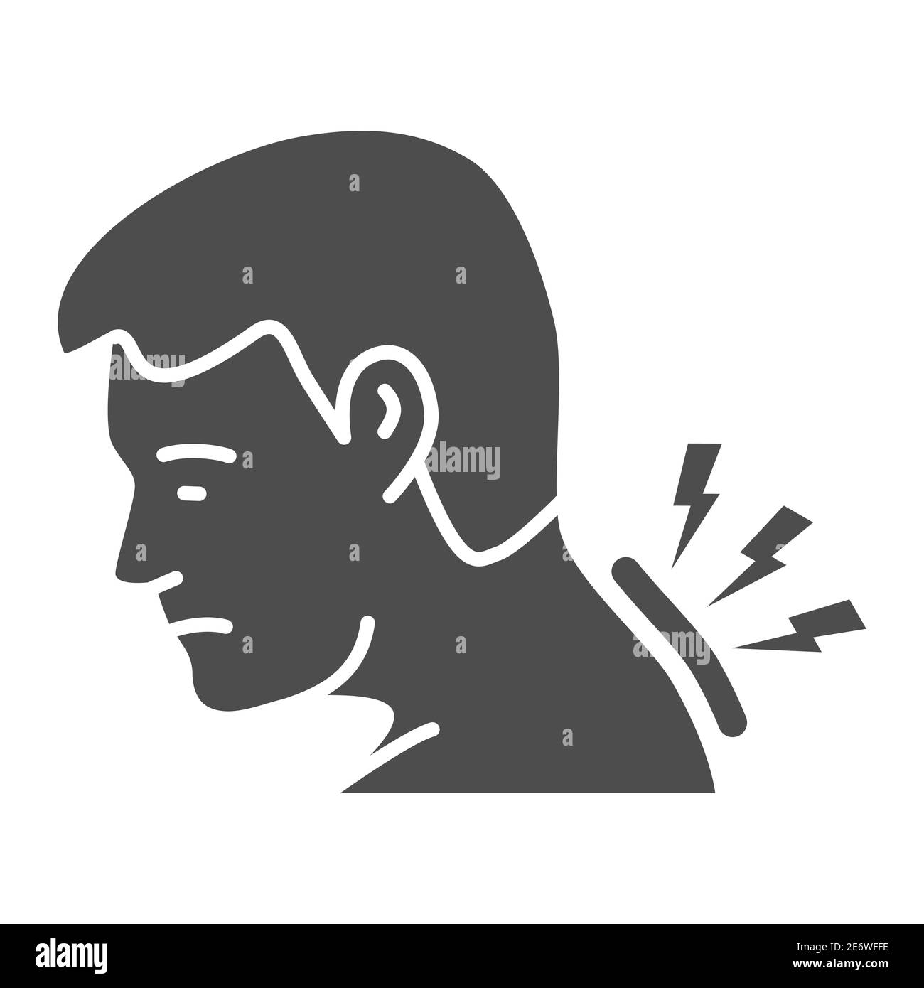 Neck pain solid icon, Body pain concept, Man suffering from neck ache sign on white background, man with pain in his neck icon in glyph style for Stock Vector
