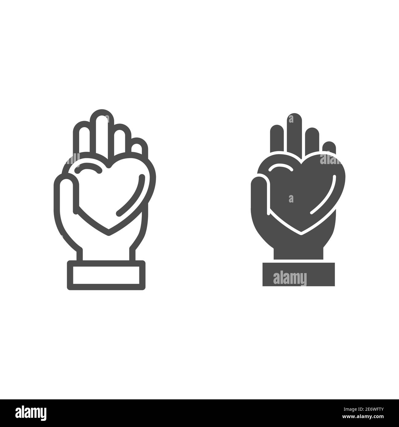 Hand giving heart line and solid icon, LGBT love concept, LGBT give heart sign on white background, love symbol on palm icon in outline style for Stock Vector