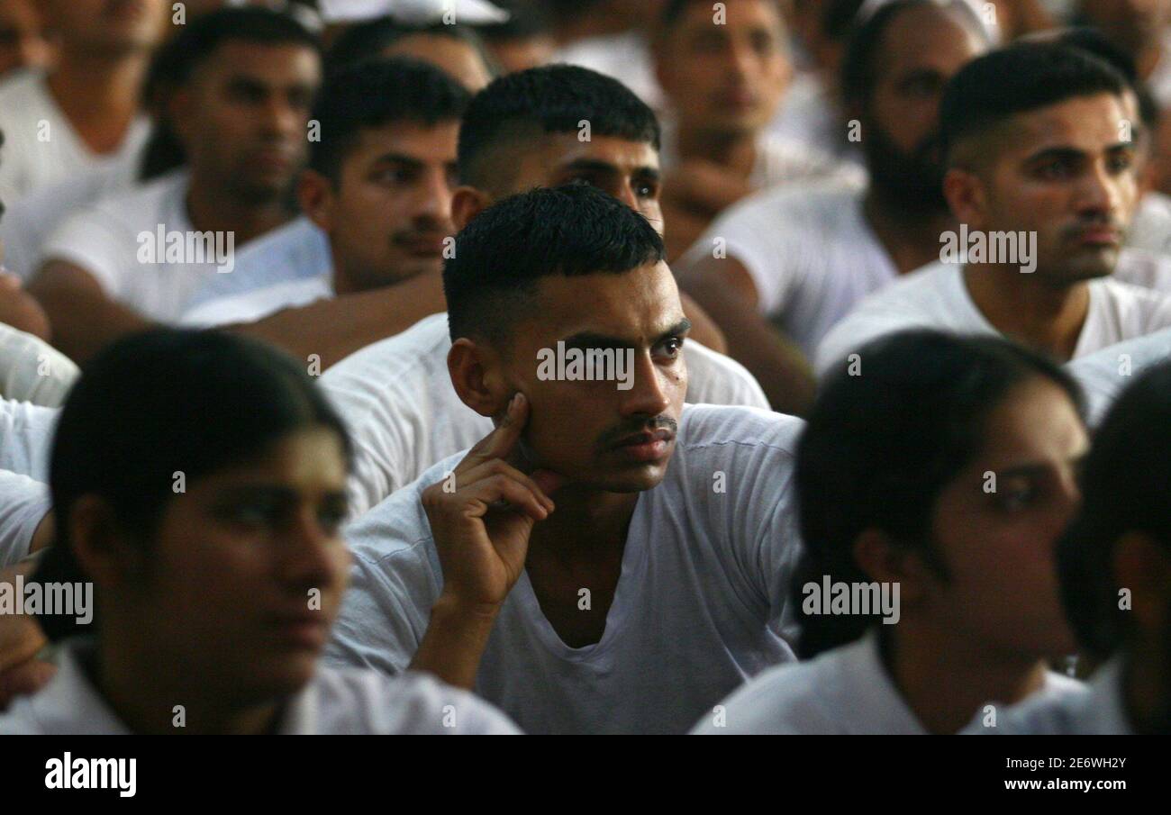New recruits of Chandigarh police attend a HIV/AIDS awareness program