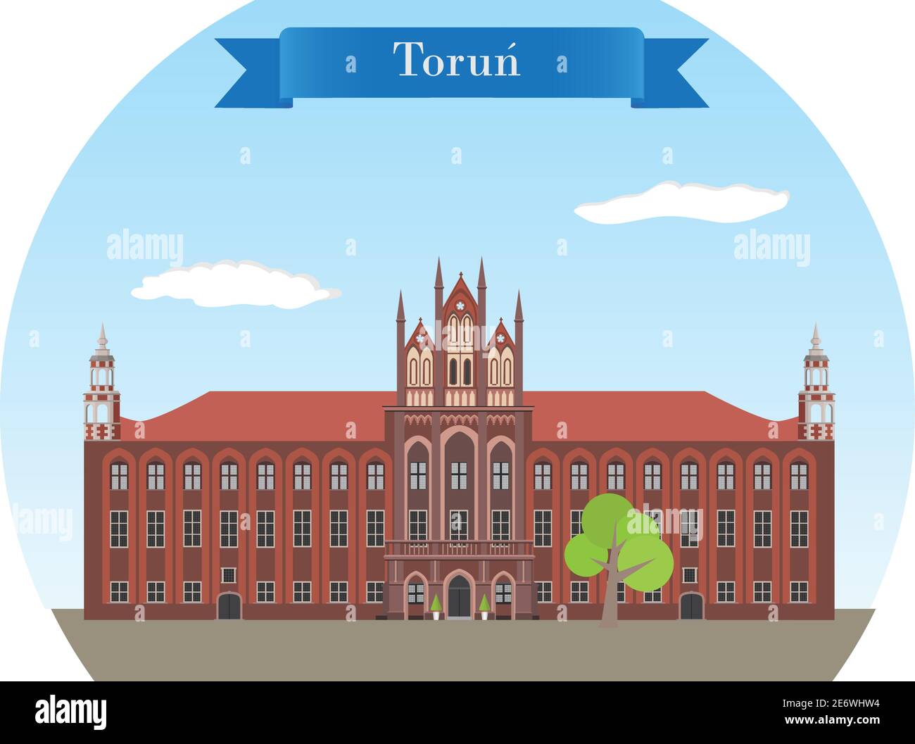 Torun, Poland. Historic gothic Town Hall - detailed vector illustration Stock Vector